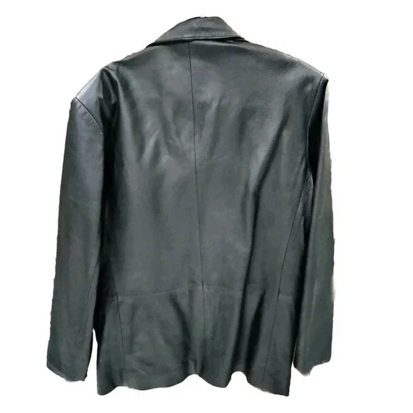 Hind Men's Black Leather Overcoat Jacket Large Smooth Quality - Picture 2 of 4